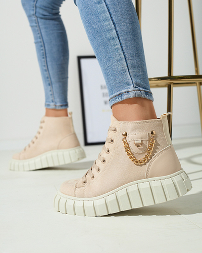 Krémszínű női csipkés sportcsizma díszítéssel Tamti - Lábbeli