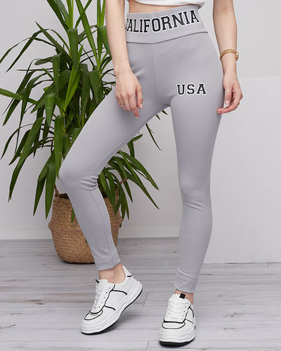 Női világosszürke bordás leggings feliratokkal - Ruházat