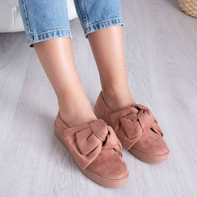 Różowe slip on z kokardą Karisa - Obuwie