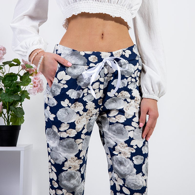 Női sötétkék virágos nadrág - Ruházat