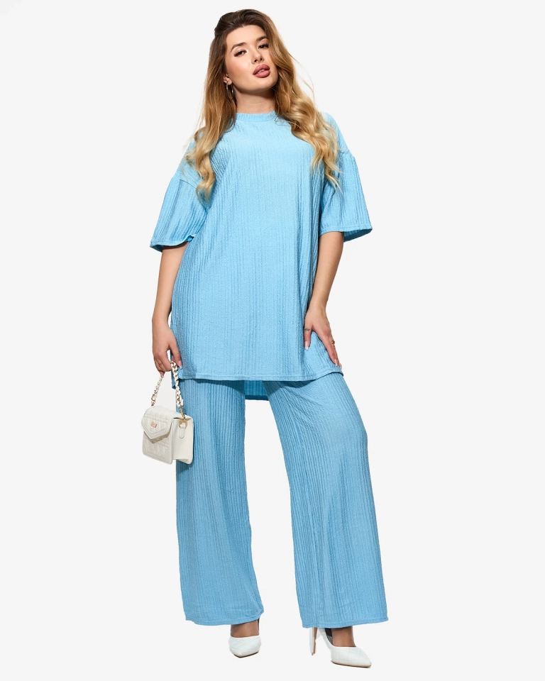 Női bordás szett kék színben- Ruházat