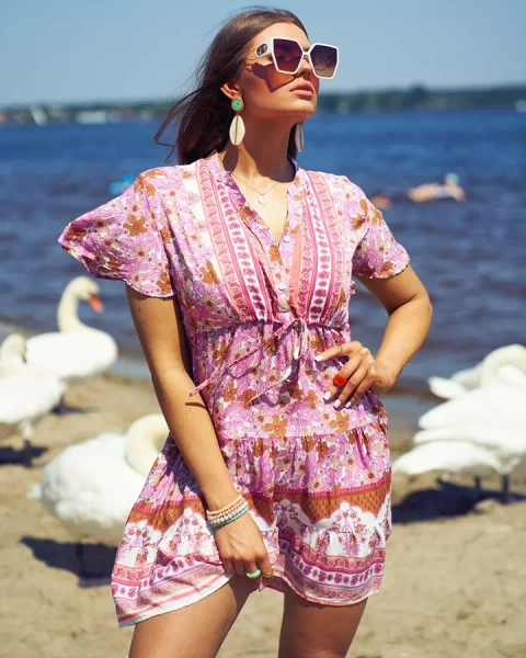 Royalfashion Nyári rózsaszín női rövid ruha