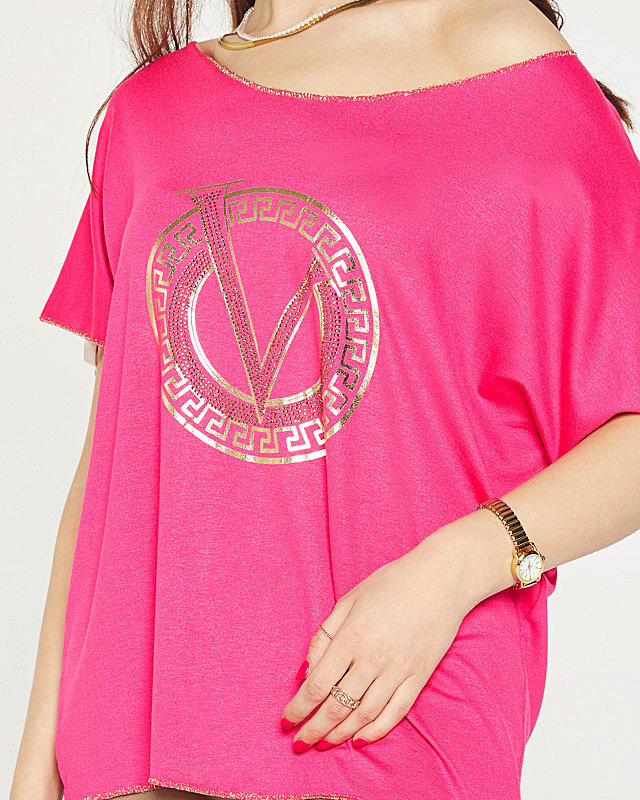 Fukszia női blúz mintával és cirkóniával - Ruházat