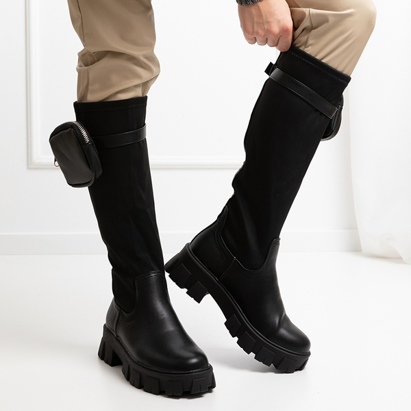 OUTLET Női fekete lábszárközépig érő csizma Firef-Shoes