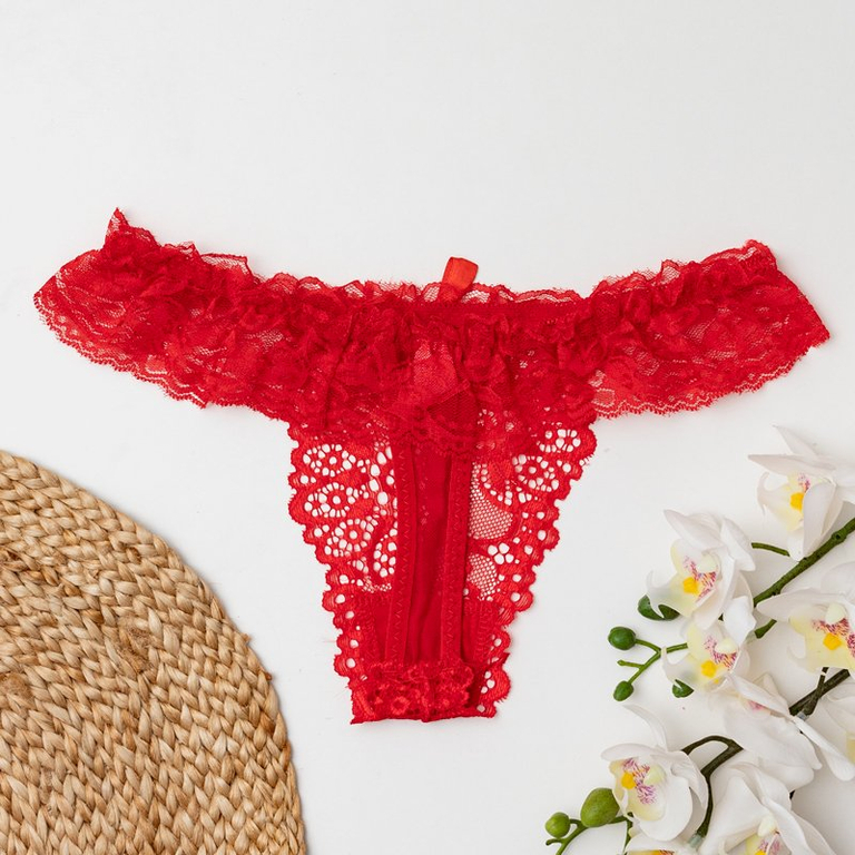 Női piros csipke tanga - Fehérnemű