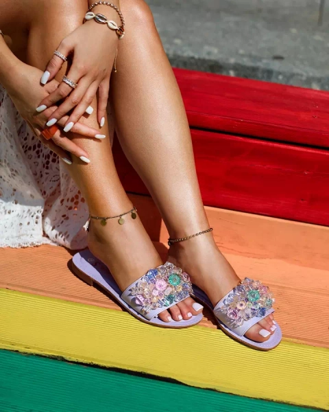Royalfashion Lila női flip-flop színes kristályokkal Bling Breeze