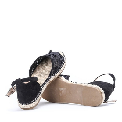 Czarne espadryle z koronkowym haftem Eliza - Obuwie
