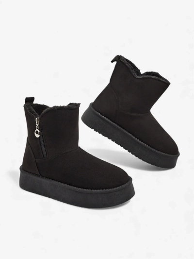 Aurora női fekete ökológiai bőr téli bokacsizma