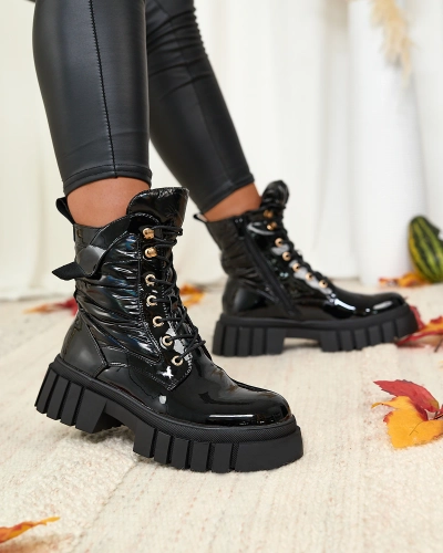 Royalfashion Női lakkozott fekete Wefetto csizma