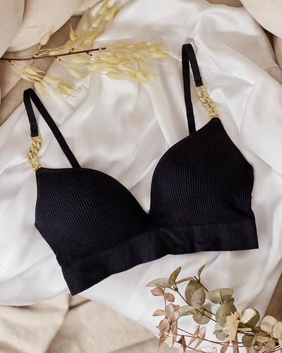 Royalfashion női bordás melltartó díszpántokkal
