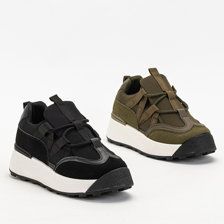 OUTLET Fekete női sportcipő magasabb talppal Kanislo - Lábbeli