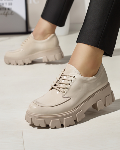 Női világos bézs lakkozott fűzős cipő Ginara - Cipő