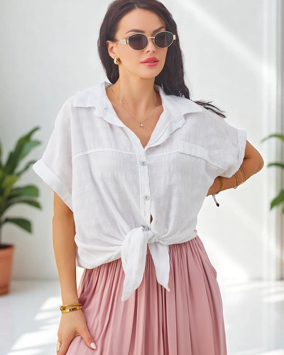 Royalfashion Női pamut ing dombornyomással és rövid ujjakkal