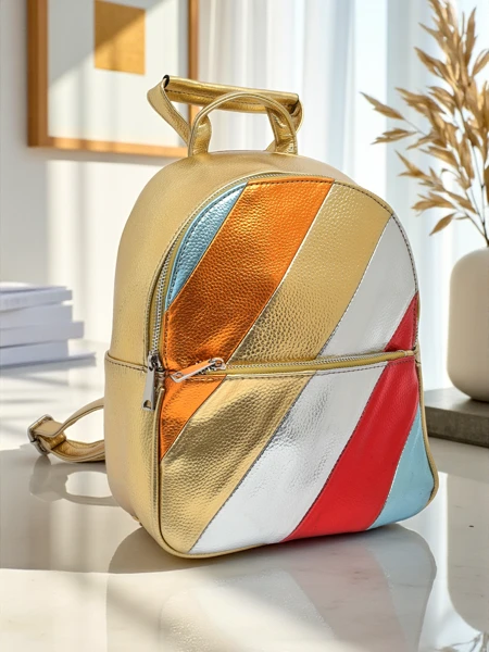 Royalfashion női hátizsák öko-bőrből, fémes csíkokkal