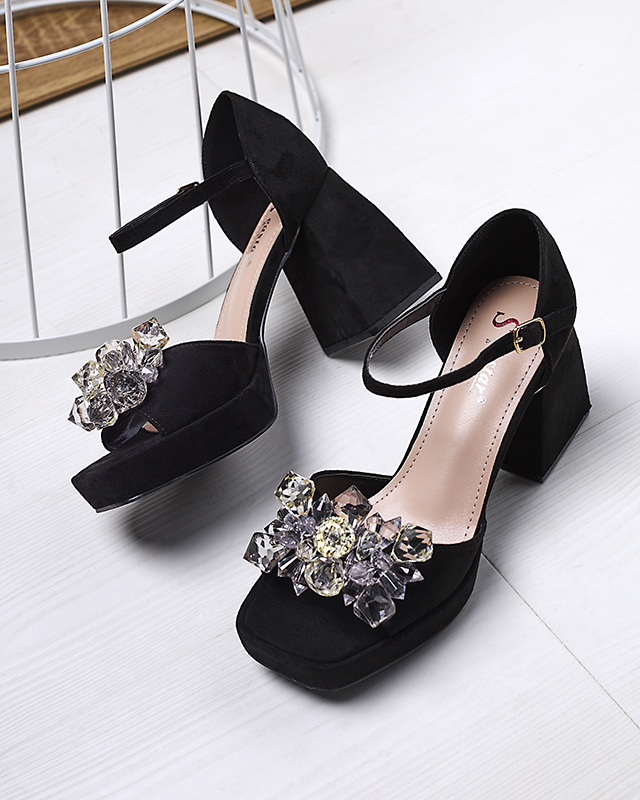 Fekete női szandál kristályokkal Celidi - Lábbeli