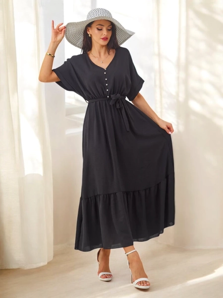 Royalfashion Női midi ruha rövid ujjakkal és díszes gombokkal