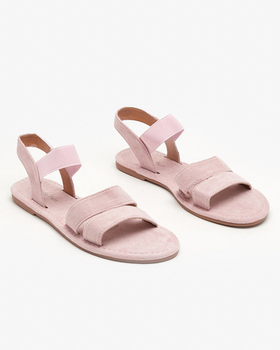 OUTLET Világos rózsaszín női öko-velúr lapos szandál Nerina - Cipők