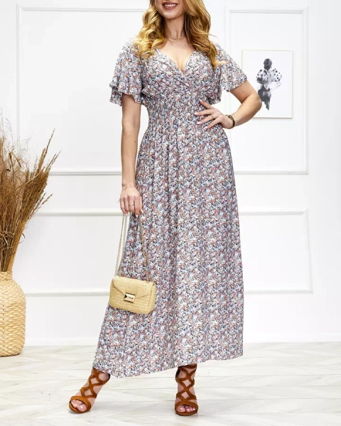 Női virágos midi ruha kék és narancssárga színben - Ruházat