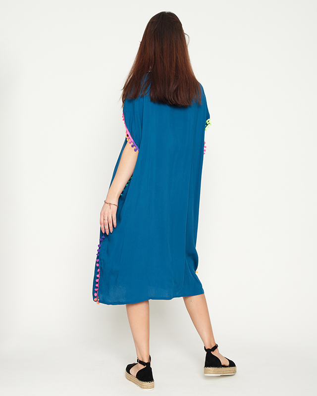 Türkiz női nyári strandtunika pomponokkal - Ruházat