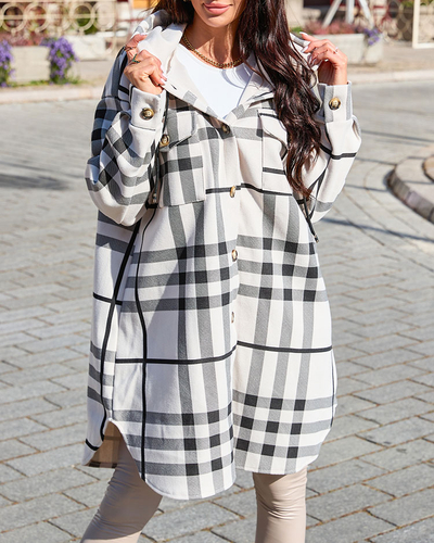 Royalfashion Fehér női kockás ingkabát