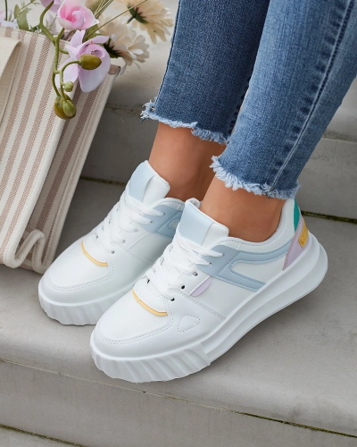 Öko-bőr női fehér alkalmi sportcipő színes betétekkel Netiris - Lábbeli