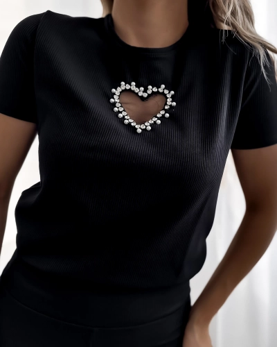 Royalfashion Fekete női sport szett szívekkel