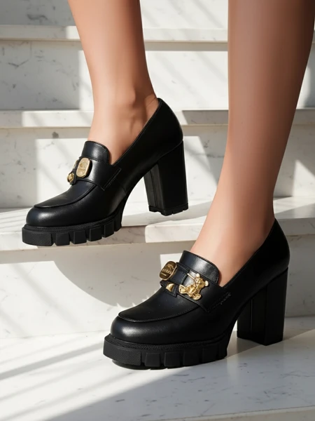 Atenas női, fekete, öko bőr vastag sarkú szandál