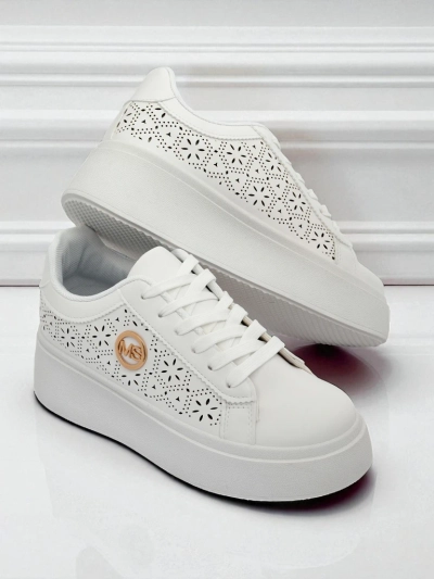 Damskie sneakersy Aelia Royalfashion na platformie białe ażurowe ecru