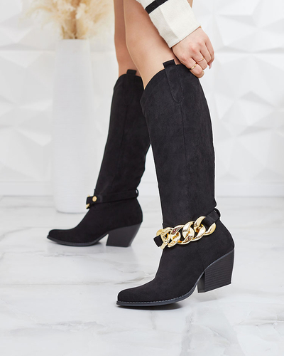 Royalfashion Fekete női csizma a'la cowgirls Tegona