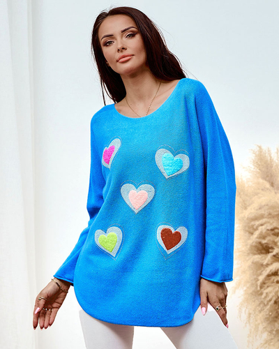 Royalfashion Vékony női pulóver szívekkel