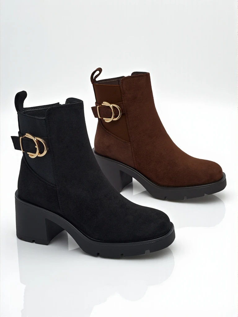 Női öko velúr bokacsizma vastag sarokkal Solenya