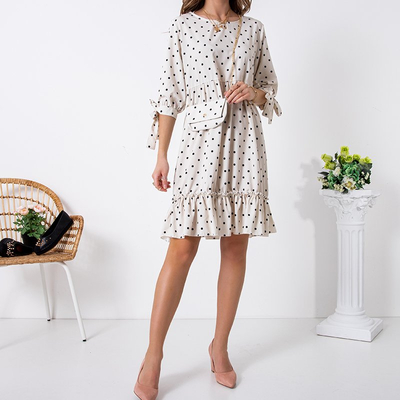 Női bézs színű, pettyes ruha - Ruházat