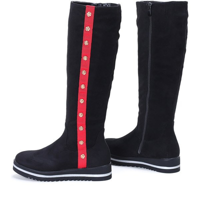 Czarne kozaki na platformie An - Obuwie