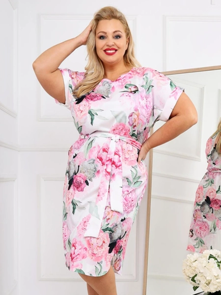 Royalfashion Női, térd fölé érő ruha rövid ujjakkal és rózsa nyakkal