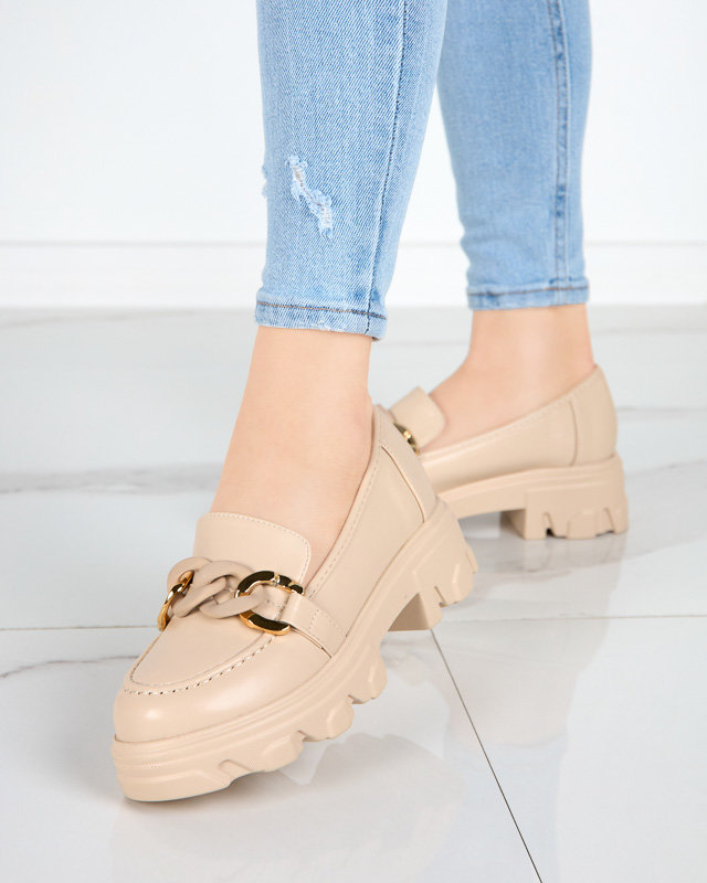 Bézs női cipő vastag talppal, Simero díszítéssel - Lábbeli