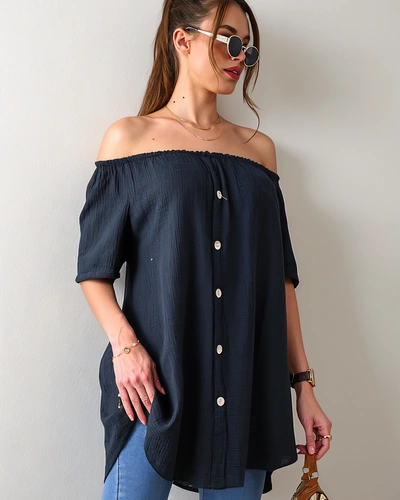 Royalfashion pamut női blúz, amelyet a spanyol stílus ihletett díszes gombokkal