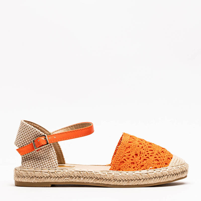 Pomarańczowe sandały typu espadryle z ażurową cholewką Asia - Obuwie