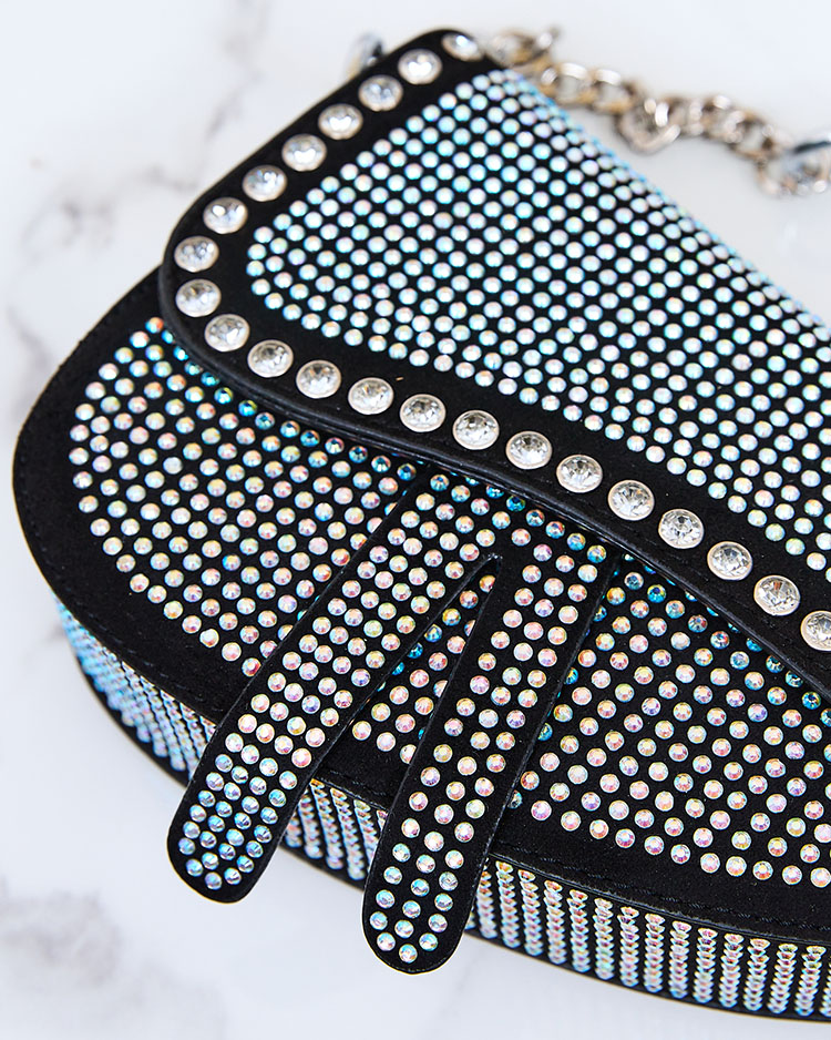 Royalfashion Fekete női kézitáska gyöngyös cirkonokkal