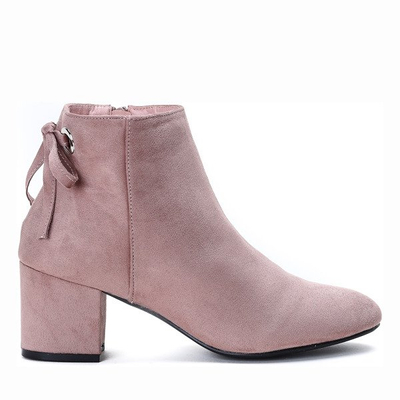 Botki z kokardką w kolorze brudnego różu na słupku Leila - Obuwie