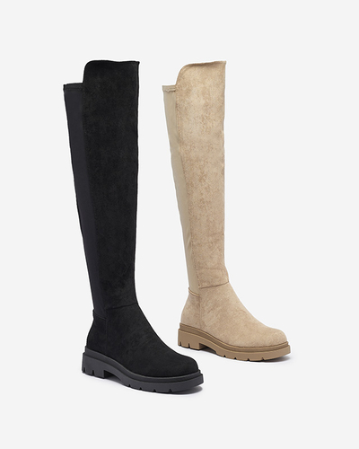 Világosbarna női öko-szarvasbőr térdig érő csizma Vexis - Lábbeli