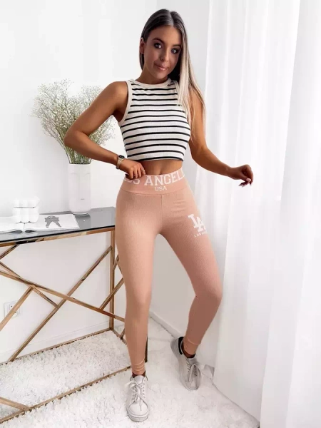 Női púderes bordás leggings feliratokkal - Ruházat