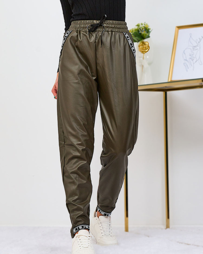 Royalfashion Laza női eko bőrnadrág khaki színben