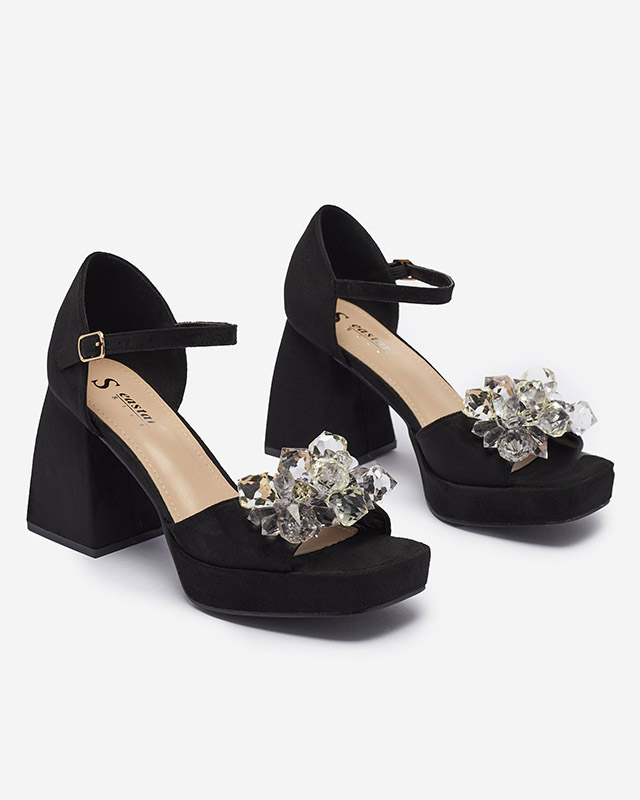 Fekete női szandál kristályokkal Celidi - Lábbeli