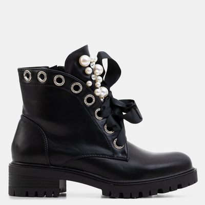 Fekete női csizma gyöngyökkel Dwin- Cipő