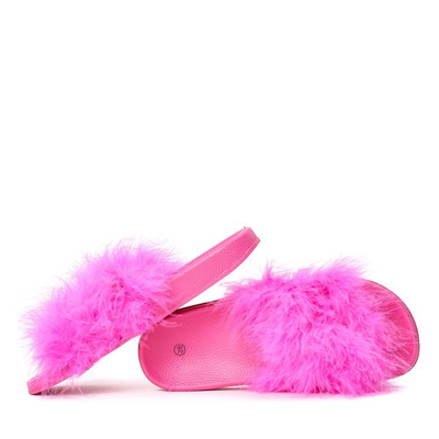 Fuksjowe klapki z futerkiem Beta - Obuwie