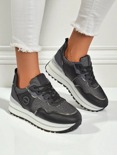 Női Callista Nero platform sneakerek 4 cm, ökológiai bőr