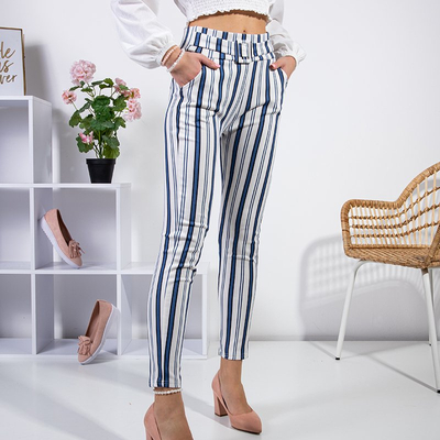 Női fehér szövet csíkos treggings - ruházat