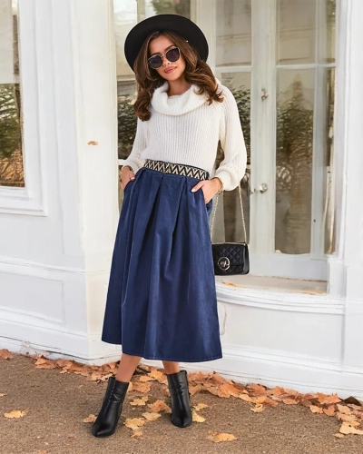 Royalfashion Női velúr midi szoknya