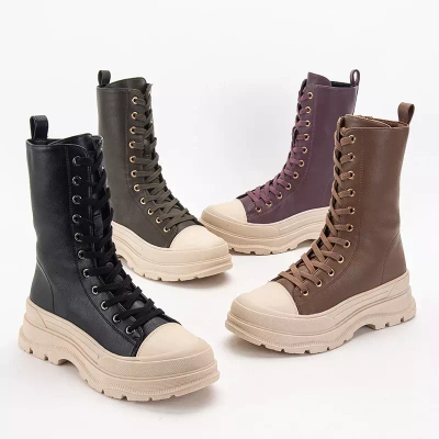 OUTLET Világosbarna női magas csizma lapos Magara sarokkal - Cipők