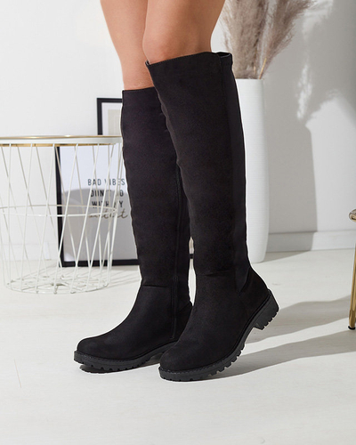 OUTLET Női fekete öko-szarvasbőr térdig érő csizma Asogg- Footwear